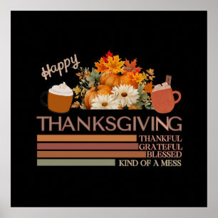 Thankful Grateful Blessed-Thanksgiving Design  Poster