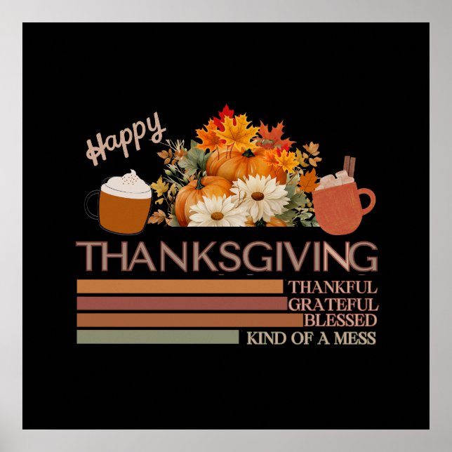 Thankful Grateful Blessed-Thanksgiving Design  Poster (Front)