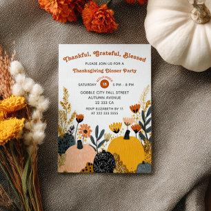 Thankful Grateful Blessed Thanksgiving Dinner  Invitation
