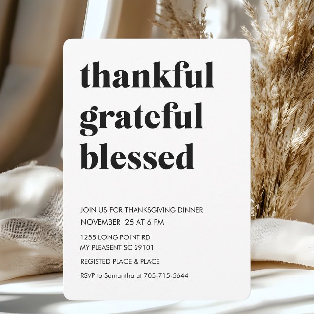 Thankful Grateful Blessed Thanksgiving Dinner Invitation (Creator Uploaded)