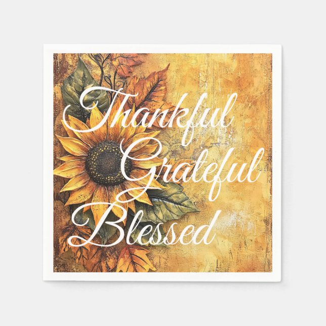 Thankful Grateful Blessed Thanksgiving Fall Autumn Napkin (Front)