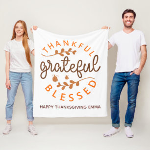 Thankful Grateful Blessed Thanksgiving Fall Fleece Blanket