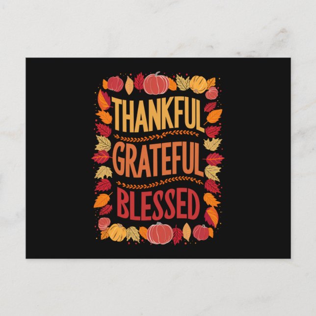 Thankful Grateful Blessed Thanksgiving Fall Holiday Postcard (Front)