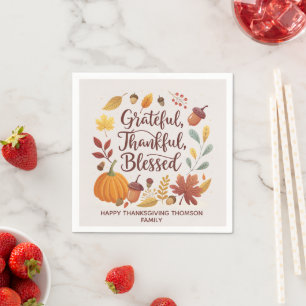 Thankful Grateful Blessed Thanksgiving Fall Napkin