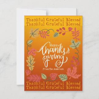 Thankful Grateful Blessed Thanksgiving Family Holiday Card