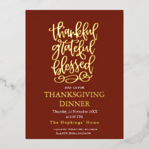 Thankful Grateful Blessed Thanksgiving  Invitation