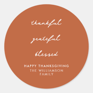 Thankful Grateful Blessed Thanksgiving Orange Classic Round Sticker