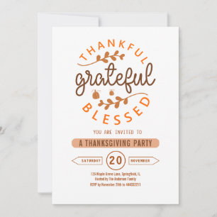 Thankful Grateful Blessed Thanksgiving Party Invitation