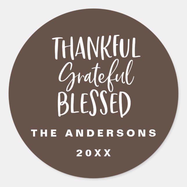 Thankful, grateful, blessed thanksgiving photo classic round sticker (Front)