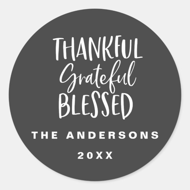 Thankful, grateful, blessed thanksgiving photo classic round sticker (Front)