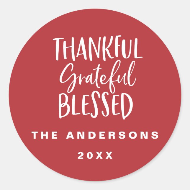 Thankful, grateful, blessed thanksgiving photo classic round sticker (Front)
