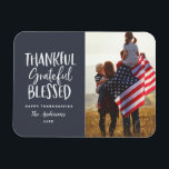 Thankful, grateful, blessed thanksgiving photo magnet<br><div class="desc">Thankful,  grateful,  blessed thanksgiving photo card. Background color can be changed.</div>