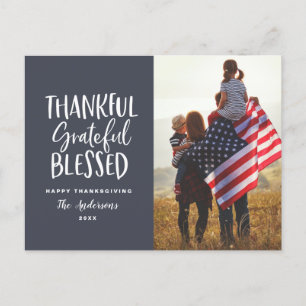 Thankful, grateful, blessed thanksgiving photo postcard