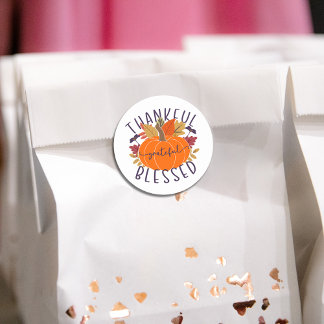 Thankful Grateful Blessed Thanksgiving Pumpkin Classic Round Sticker