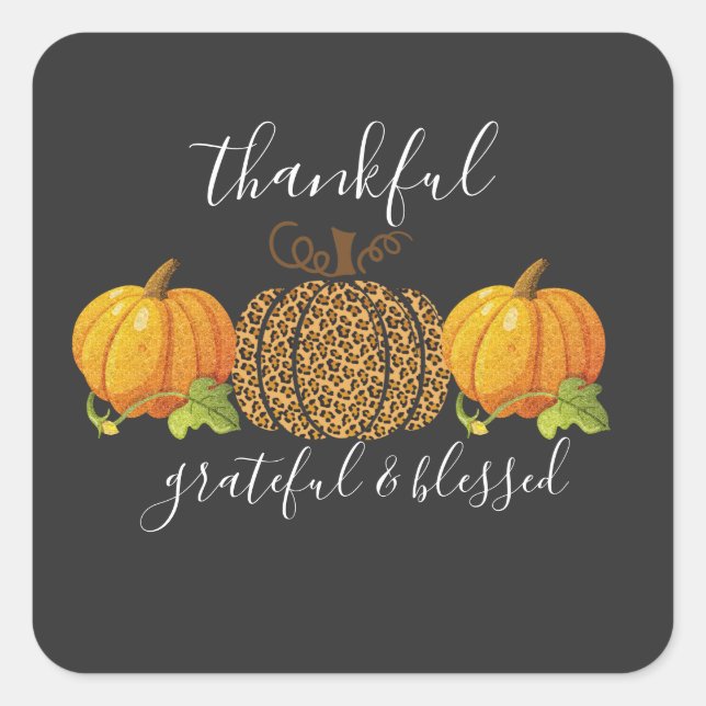 Thankful Grateful Blessed Thanksgiving Pumpkin  Square Sticker (Front)