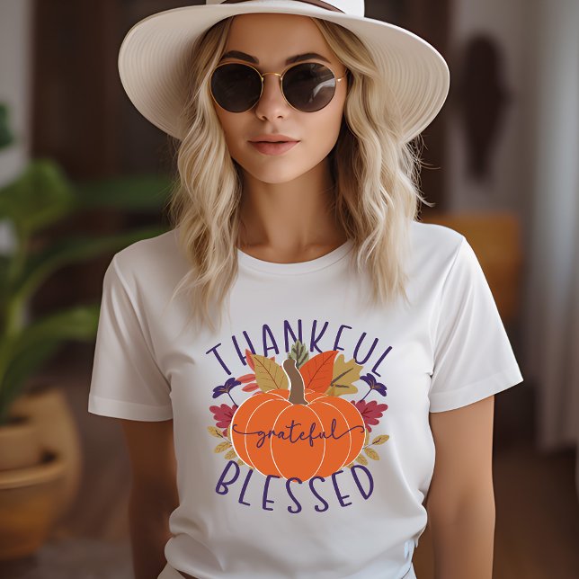 Thankful Grateful Blessed Thanksgiving Pumpkin T-Shirt (Creator Uploaded)