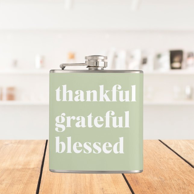 Thankful Grateful Blessed | Thanksgiving Quote Hip Flask (Creator Uploaded)