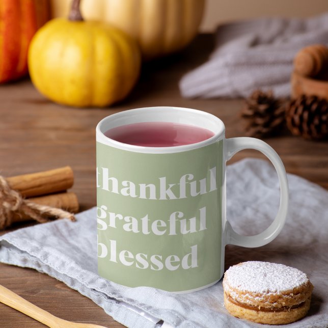 Thankful Grateful Blessed | Thanksgiving Quote Two-Tone Coffee Mug (Creator Uploaded)