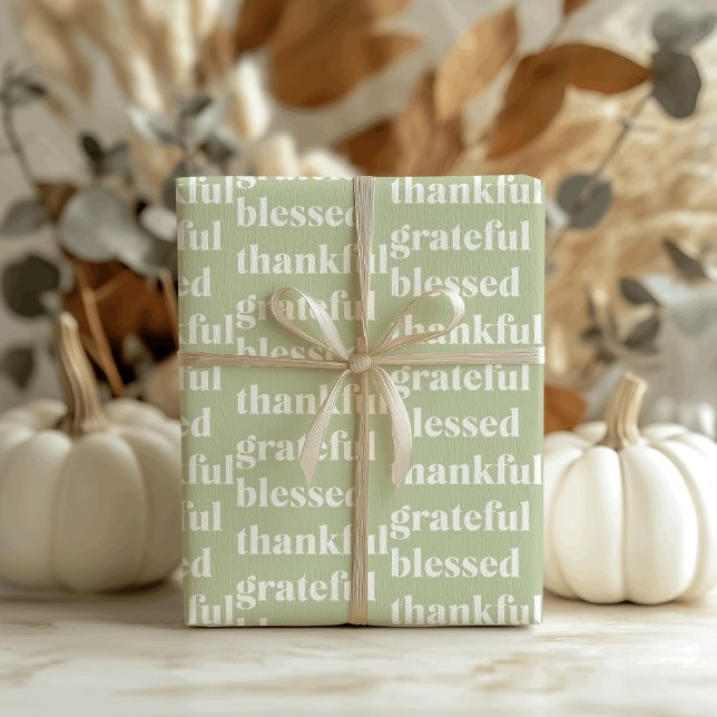 Thankful Grateful Blessed | Thanksgiving Quote Wrapping Paper (Creator Uploaded)