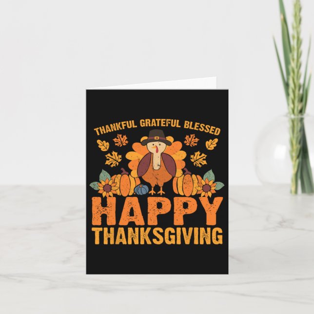 Thankful Grateful Blessed Thanksgiving Turkey Fall Card (Front)