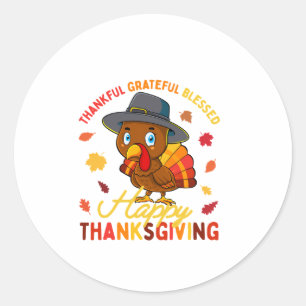 Thankful Grateful Blessed Thanksgiving Turkey Wome Classic Round Sticker