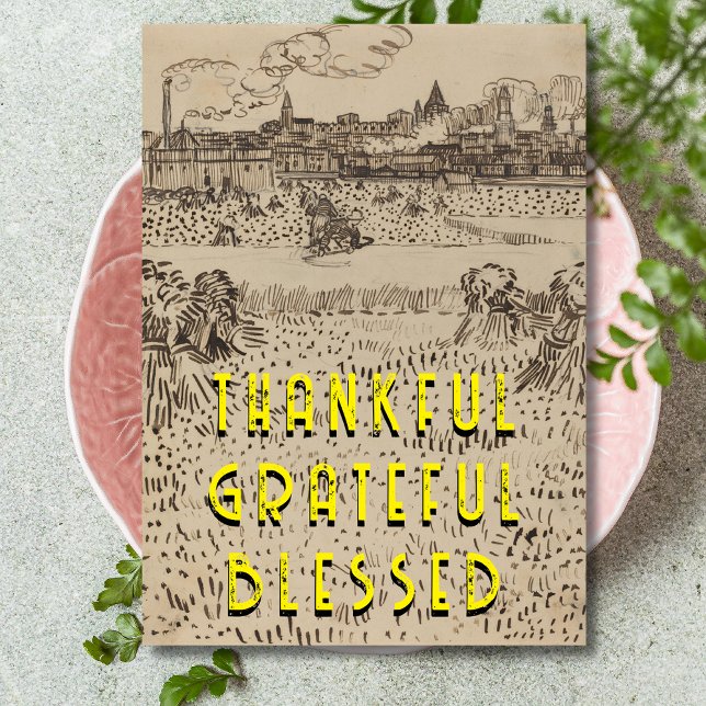 Thankful Grateful Blessed The Harvest van Gogh Holiday Card (Creator Uploaded)