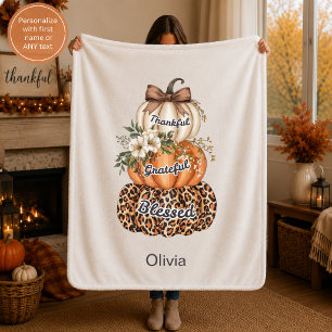 Thankful Grateful Blessed Throw Blanket Pumpkins