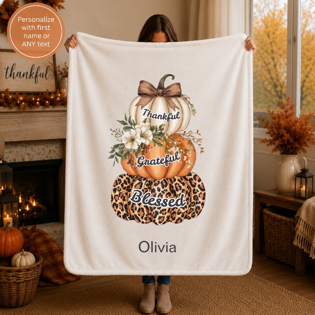 Thankful Grateful Blessed Throw Blanket Pumpkins (Creator Uploaded)