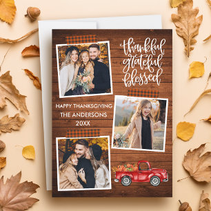 Thankful Grateful Blessed Truck Plaid Thanksgiving Holiday Card