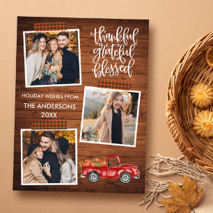Thankful Grateful Blessed Truck Plaid Thanksgiving Postcard