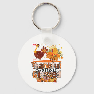 Thankful Grateful Blessed Turkey Christian Thanksg Key Ring