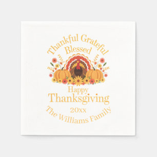 Thankful Grateful Blessed Turkey Napkin