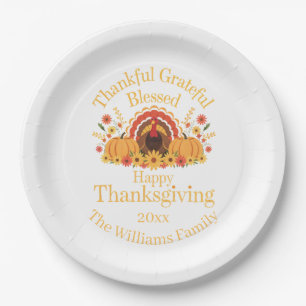 Thankful Grateful Blessed Turkey Paper Plate