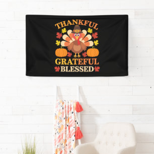 Thankful Grateful Blessed Turkey Thanksgiving Banner