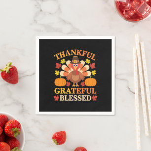 Thankful Grateful Blessed Turkey Thanksgiving Napkin