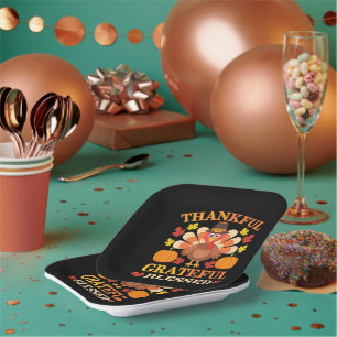 Thankful Grateful Blessed Turkey Thanksgiving Paper Plate