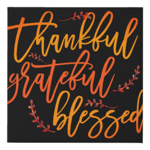 Thankful grateful blessed Typography Black Faux Canvas Print