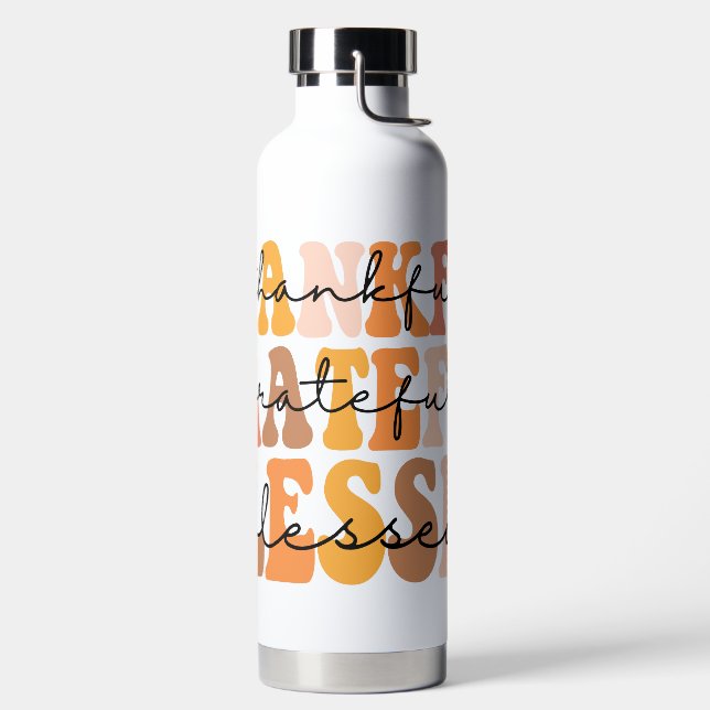 Thankful Grateful Blessed Water Bottle (Left)