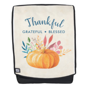Thankful Grateful Blessed with Orange Pumpkin Backpack