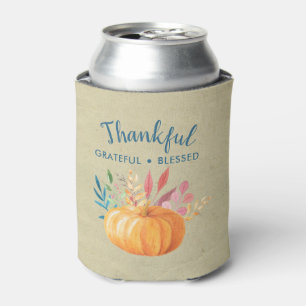 Thankful Grateful Blessed with Orange Pumpkin Can Cooler