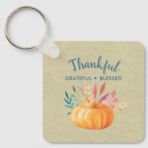 Thankful Grateful Blessed with Orange Pumpkin Key Ring