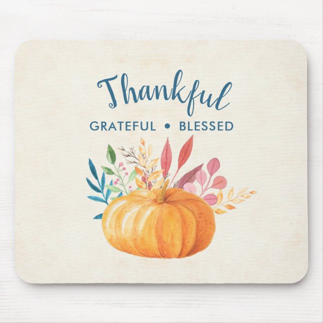 Thankful Grateful Blessed with Orange Pumpkin Mouse Pad (Front)