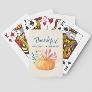 Thankful Grateful Blessed with Orange Pumpkin Playing Cards