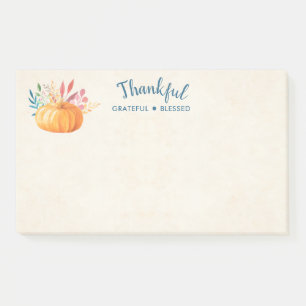 Thankful Grateful Blessed with Orange Pumpkin Post-it Notes