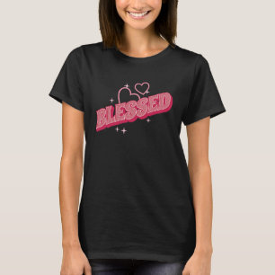 Thankful Grateful Blessed Women Pink Hearts T-Shirt