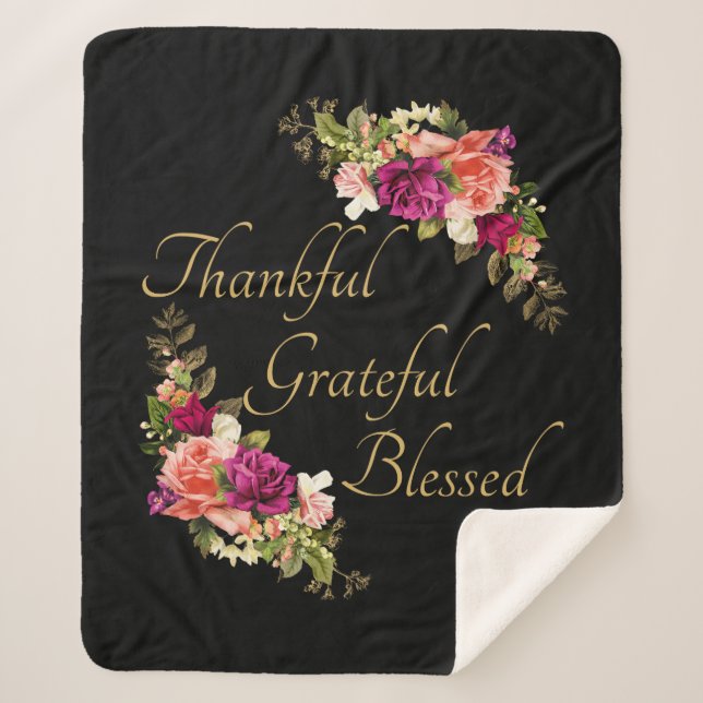Thankful Grateful Blessed Women's Christian Faith Sherpa Blanket (Front)