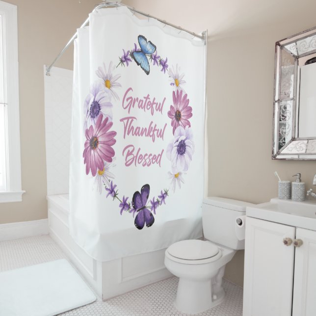 Thankful Grateful Blessed Women's Christian Faith Shower Curtain (In Situ)