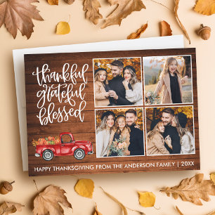 Thankful Grateful Blessed Wood Thanksgiving Truck  Holiday Card