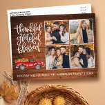 Thankful Grateful Blessed Wood Thanksgiving Truck  Postcard<br><div class="desc">Rustic Wood Calligraphy Script Watercolor Vintage Red Truck with Pumpkins and Autumn Leaves - Thankful Grateful Blessed Thanksgiving Family 4 Photo Postcard</div>