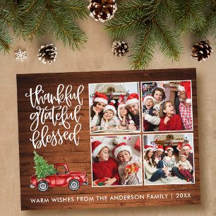 Thankful Grateful Blessed Wood Truck 4 Photo Postcard